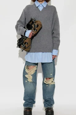 Balenciaga SZARY Sweter z motywem koszuli