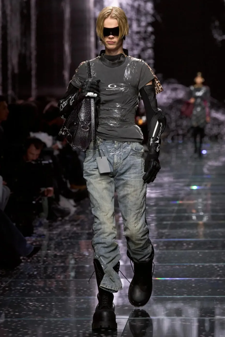 Balenciaga SZARY T-shirt z łączonych materiałów