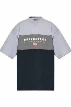 Balenciaga SZARY T-shirt z nadrukowanym logo