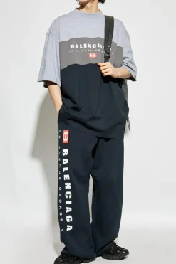 Balenciaga SZARY T-shirt z nadrukowanym logo