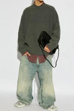 Balenciaga SZARY Wełniany sweter z logo