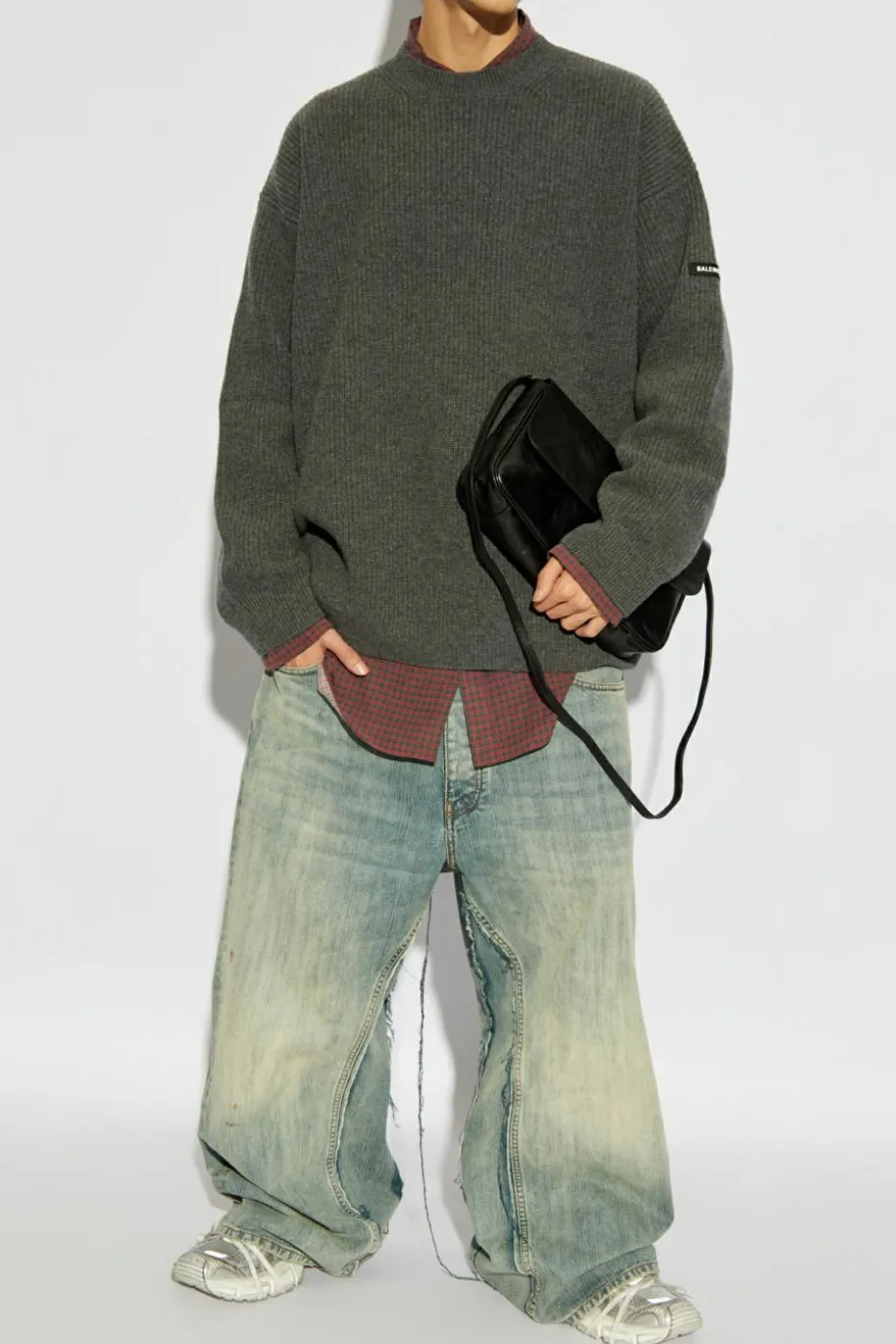 Balenciaga SZARY Wełniany sweter z logo