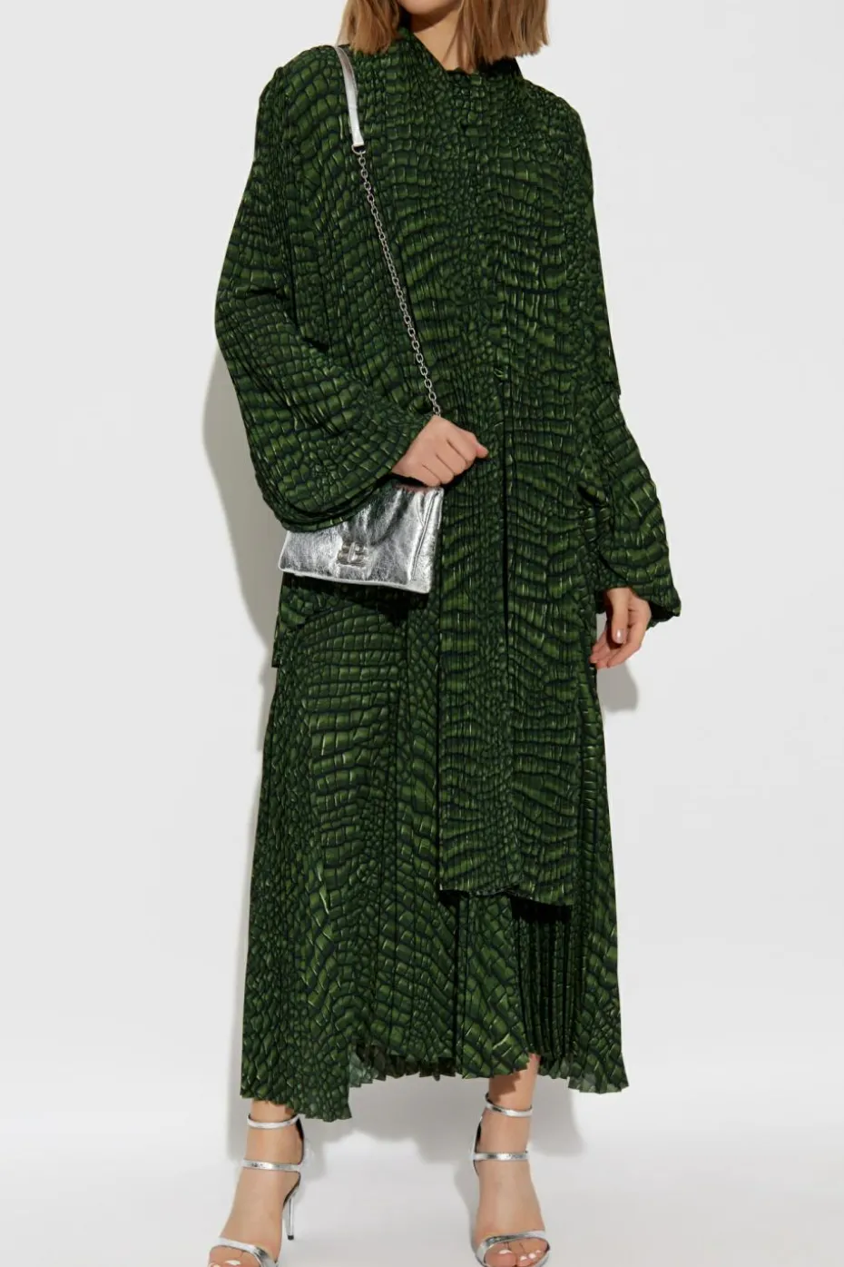 Balenciaga ZIELONY Plisowana sukienka z motywem zwierzęcym