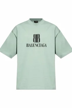 Balenciaga ZIELONY T-shirt z nadrukowanym logo