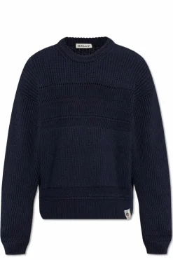Bally GRANATOWY Bawełniany sweter z naszywką z logo