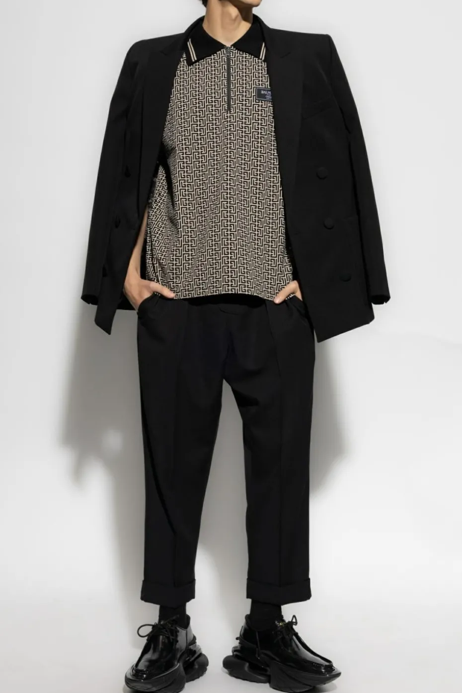 Balmain beżowy Polo z monogramem
