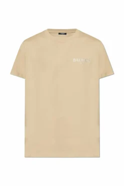 Balmain beżowy T-shirt z nadrukowanym logo