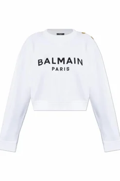 Balmain BIAŁY Krótka bluza z nadrukowanym logo