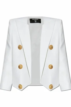 Balmain BIAŁY Krótka marynarka z dekoracyjnymi aplikacjami