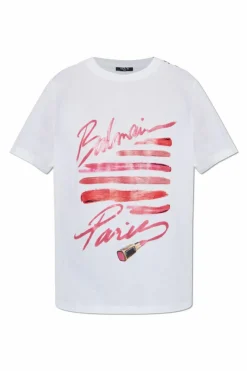 Balmain BIAŁY T-shirt typu `oversize` z nadrukiem