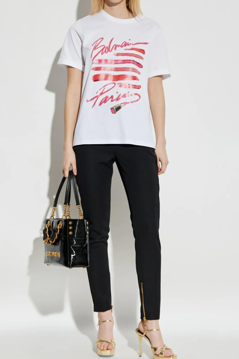 Balmain BIAŁY T-shirt typu `oversize` z nadrukiem