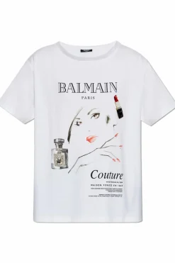 Balmain BIAŁY T-shirt z aplikacją