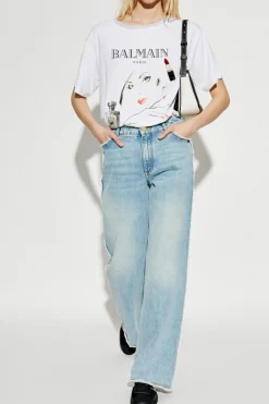 Balmain BIAŁY T-shirt z aplikacją