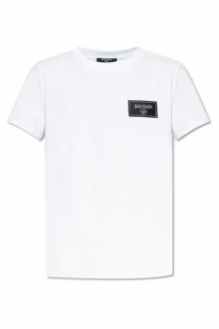 Balmain BIAŁY T-shirt z naszywką z logo