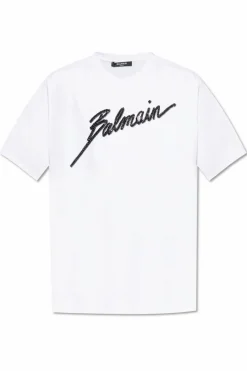 Balmain BIAŁY T-shirt z połyskującymi aplikacjami