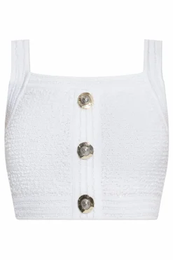 Balmain BIAŁY Tweedowy top na ramiączkach