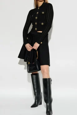 Balmain CZARNY Ażurowy sweter z kołnierzykiem