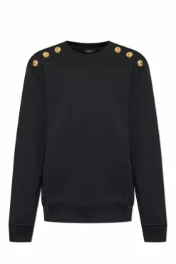 Balmain CZARNY Bluza z dekoracyjnymi guzikami na ramionach