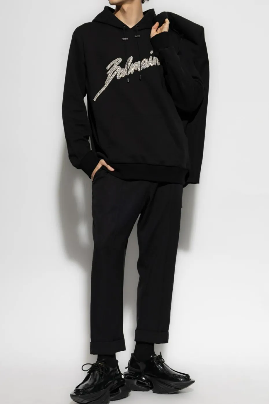 Balmain CZARNY Bluza z połyskującymi aplikacjami