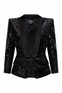 Balmain CZARNY Cekinowa marynarka