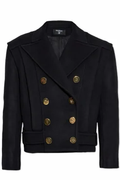 Balmain CZARNY Dwurzędowy krótki płaszcz