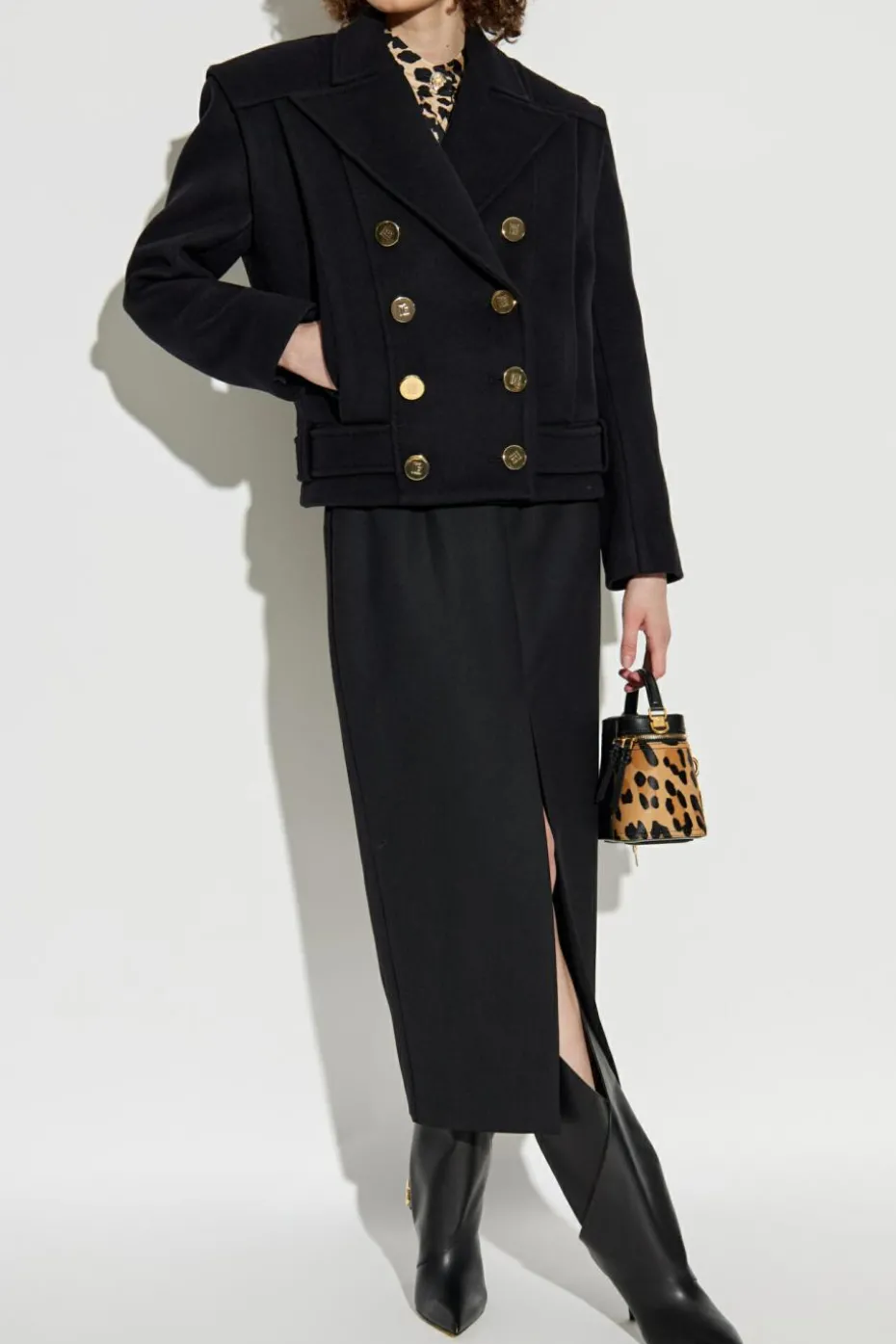 Balmain CZARNY Dwurzędowy krótki płaszcz