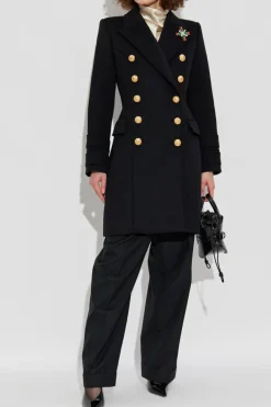 Balmain CZARNY Dwurzędowy płaszcz