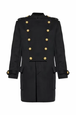 Balmain CZARNY Dwurzędowy płaszcz