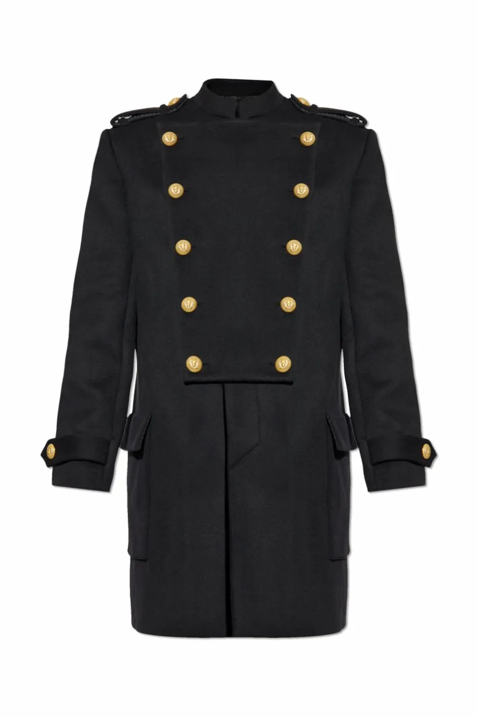 Balmain CZARNY Dwurzędowy płaszcz