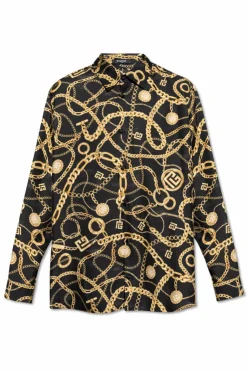 Balmain CZARNY Jedwabna koszula z nadrukiem
