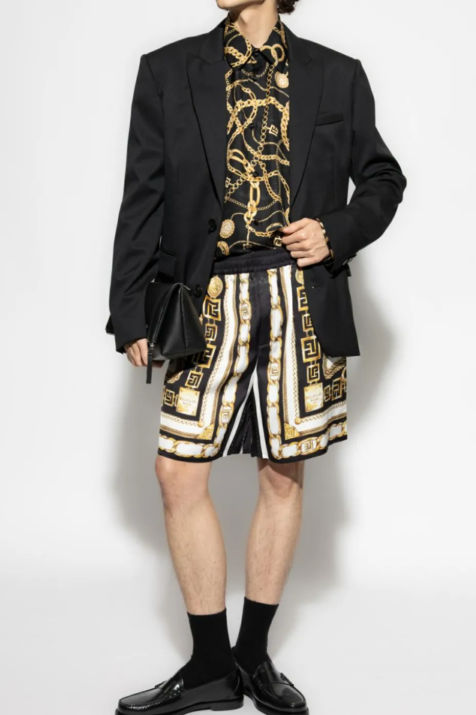 Balmain CZARNY Jedwabna koszula z nadrukiem