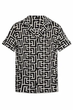 Balmain CZARNY Jedwabna koszula z monogramem