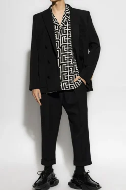 Balmain CZARNY Jedwabna koszula z monogramem