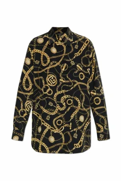 Balmain CZARNY Jedwabna koszula z nadrukiem