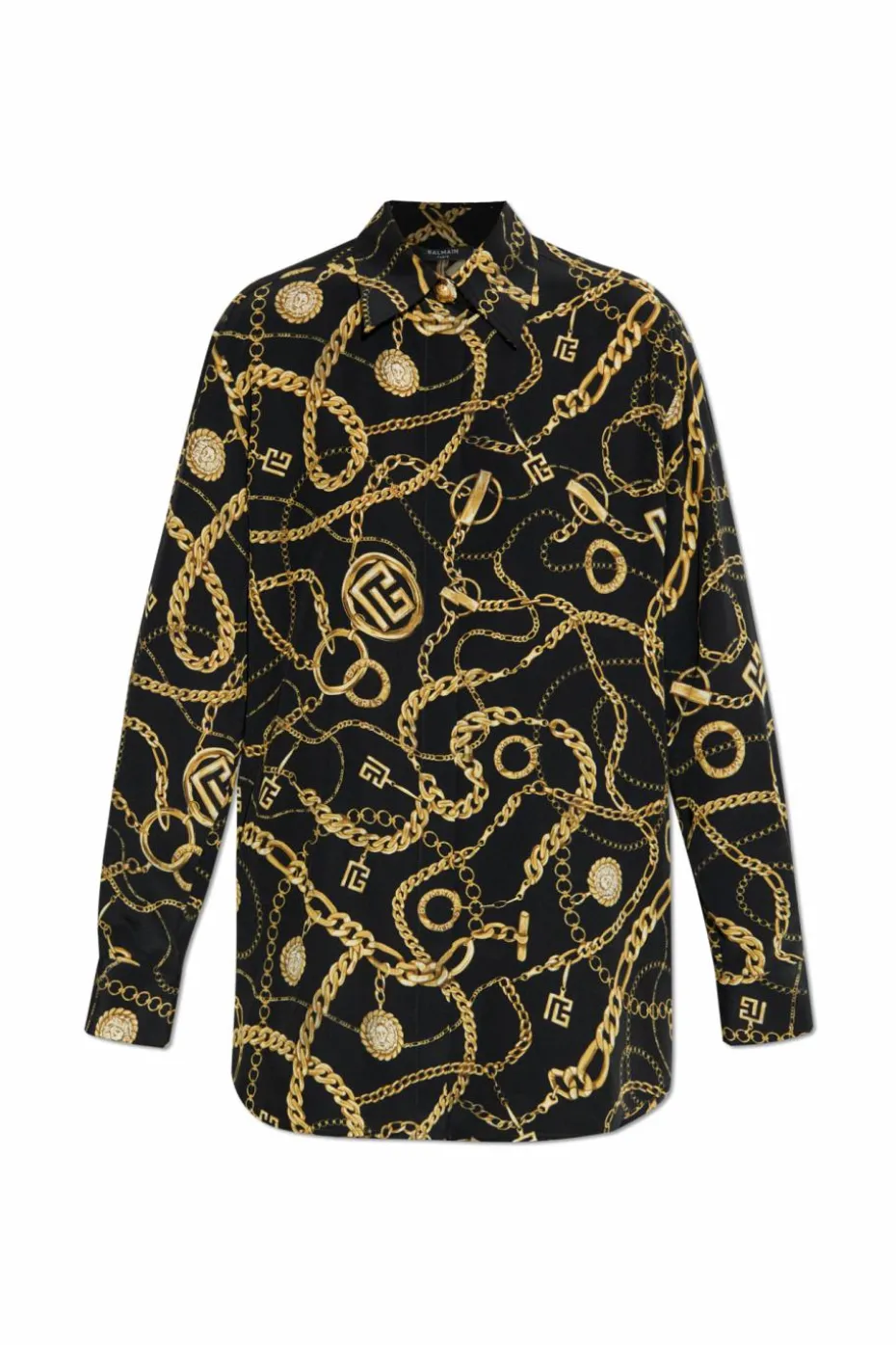 Balmain CZARNY Jedwabna koszula z nadrukiem