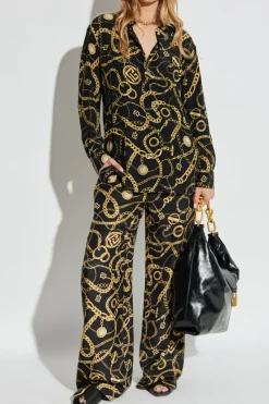Balmain CZARNY Jedwabna koszula z nadrukiem