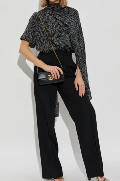Balmain CZARNY Jedwabny top z monogramem