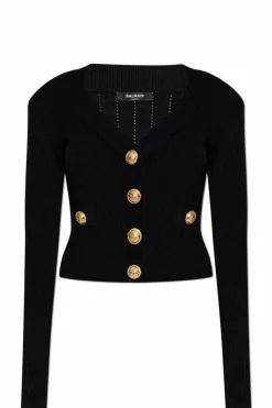Balmain CZARNY Kardigan dekoltem w serek