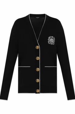 Balmain CZARNY Kardigan z kieszeniami
