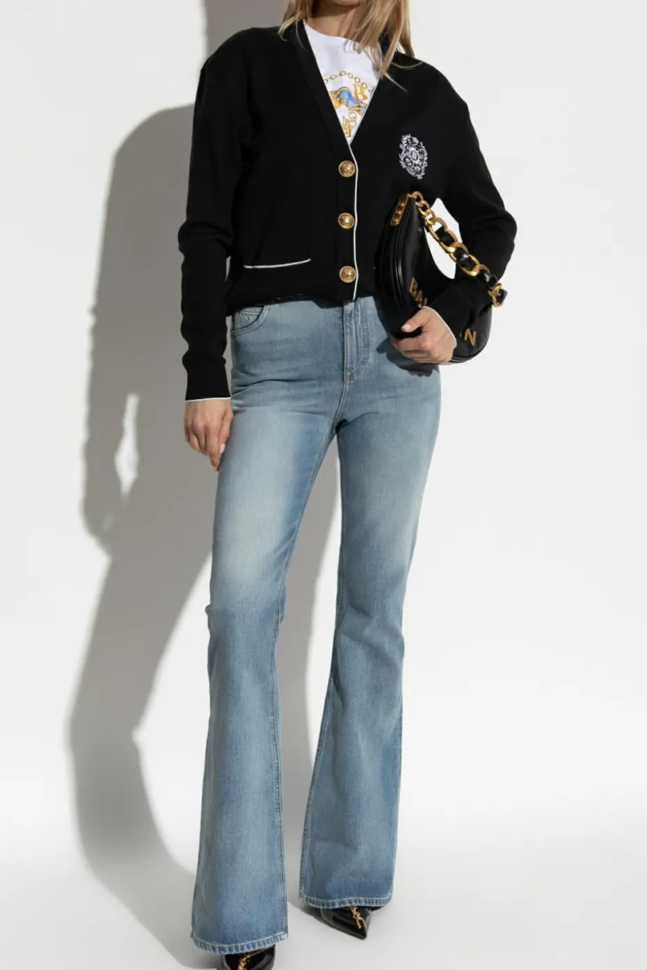 Balmain CZARNY Kardigan z kieszeniami