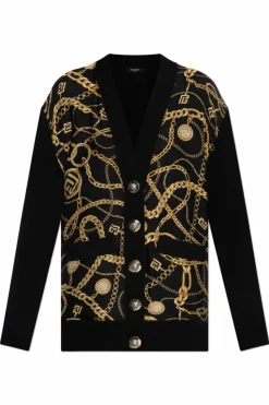 Balmain CZARNY Kardigan z łączonych materiałów