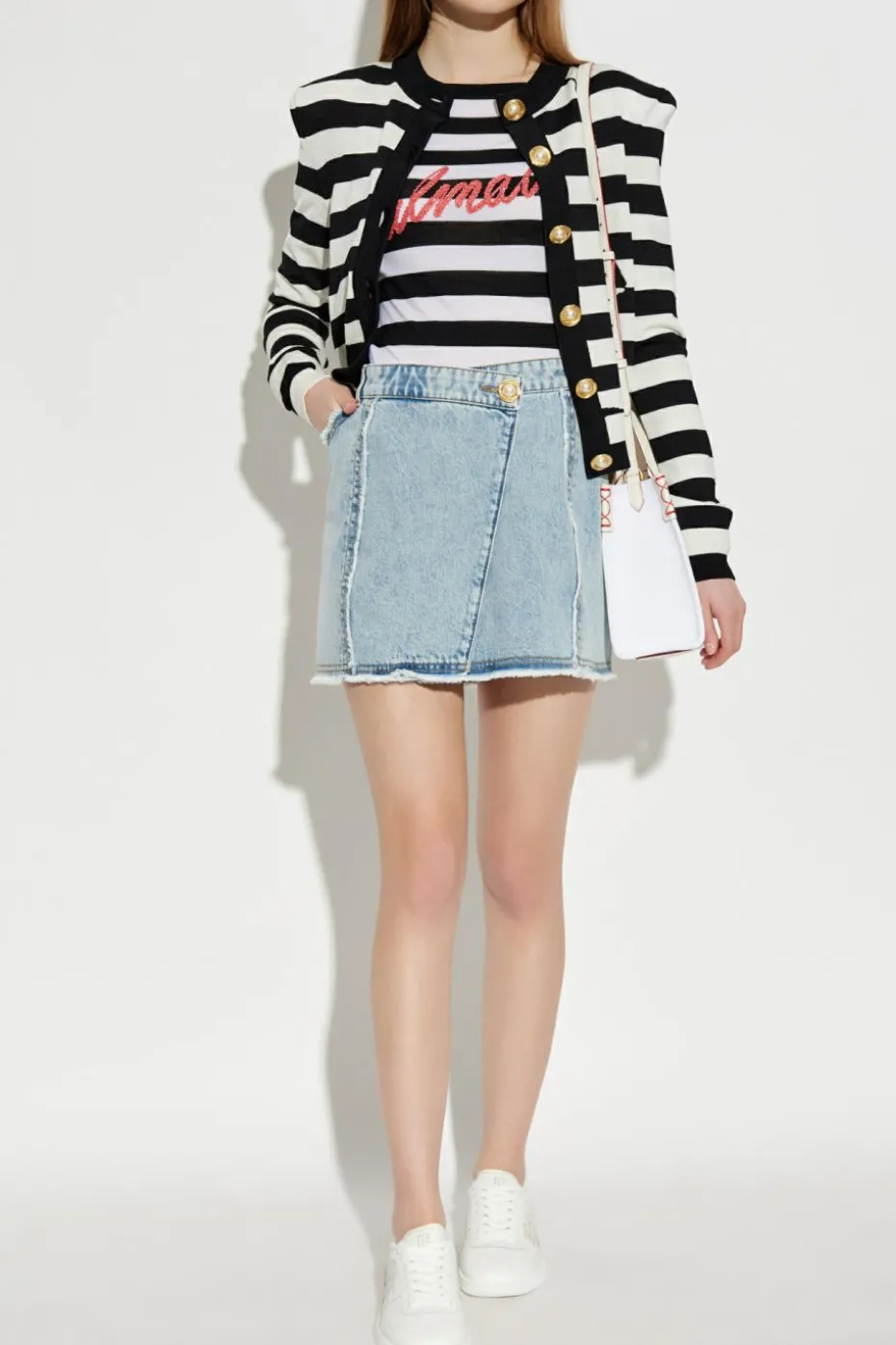 Balmain CZARNY Kardigan ze wzorem w pasy