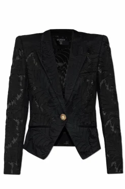 Balmain CZARNY Koronkowa marynarka