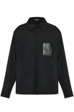 Balmain CZARNY Koszula ze skórzaną kieszenią