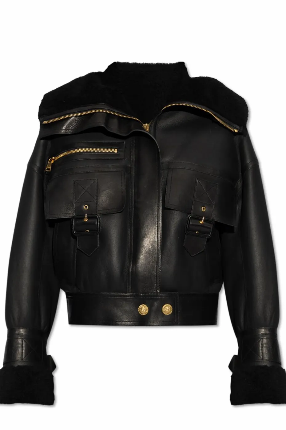 Balmain CZARNY Kożuch z kieszeniami