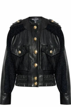 Balmain CZARNY Kurtka z łączonych materiałów