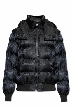 Balmain CZARNY Ocieplana kurtka z odpinanym kapturem