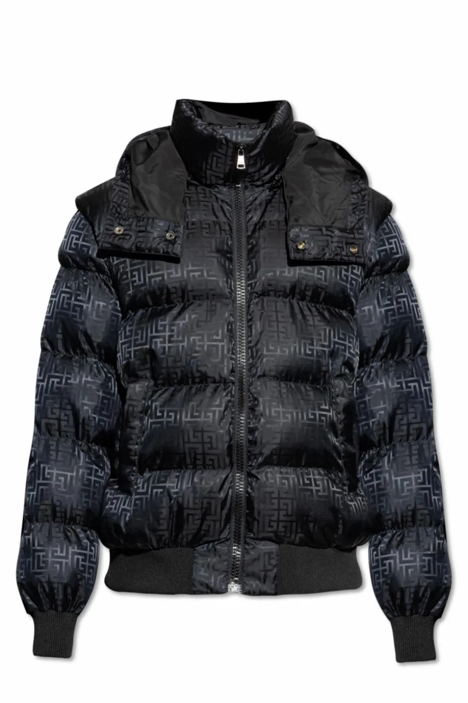 Balmain CZARNY Ocieplana kurtka z odpinanym kapturem