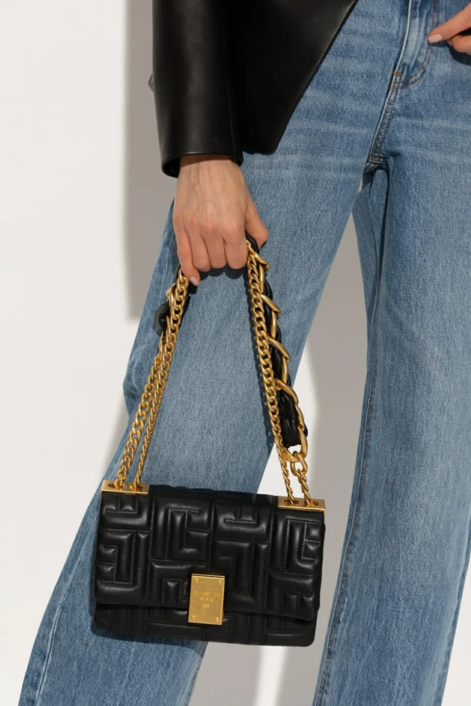 Balmain CZARNY Pikowana torba na ramię ‘1945 Soft’