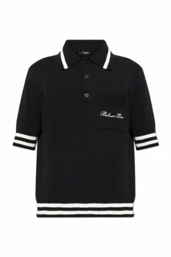 Balmain CZARNY Polo z kieszenią